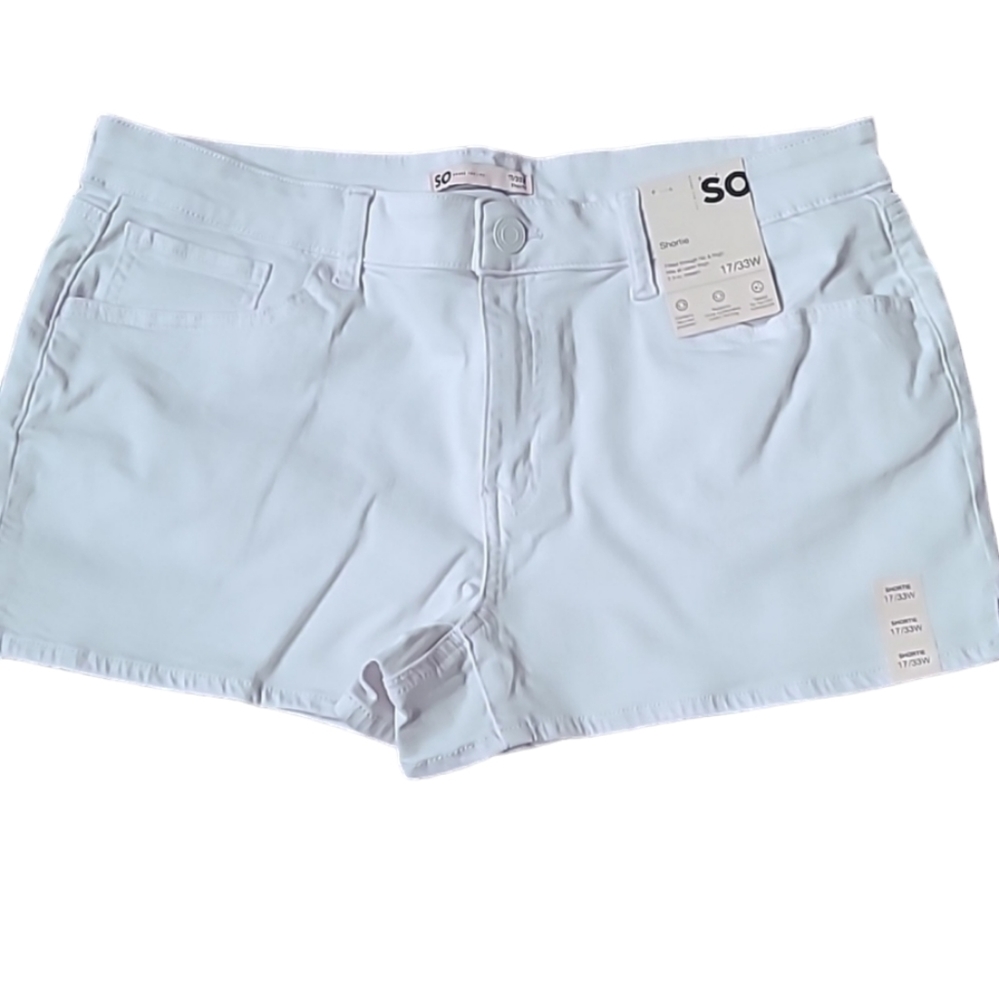 SO BRAND WOMENS JUNIOR WHITE PLUS SIZE SHORTIE SHORTS SIZE 17/33W